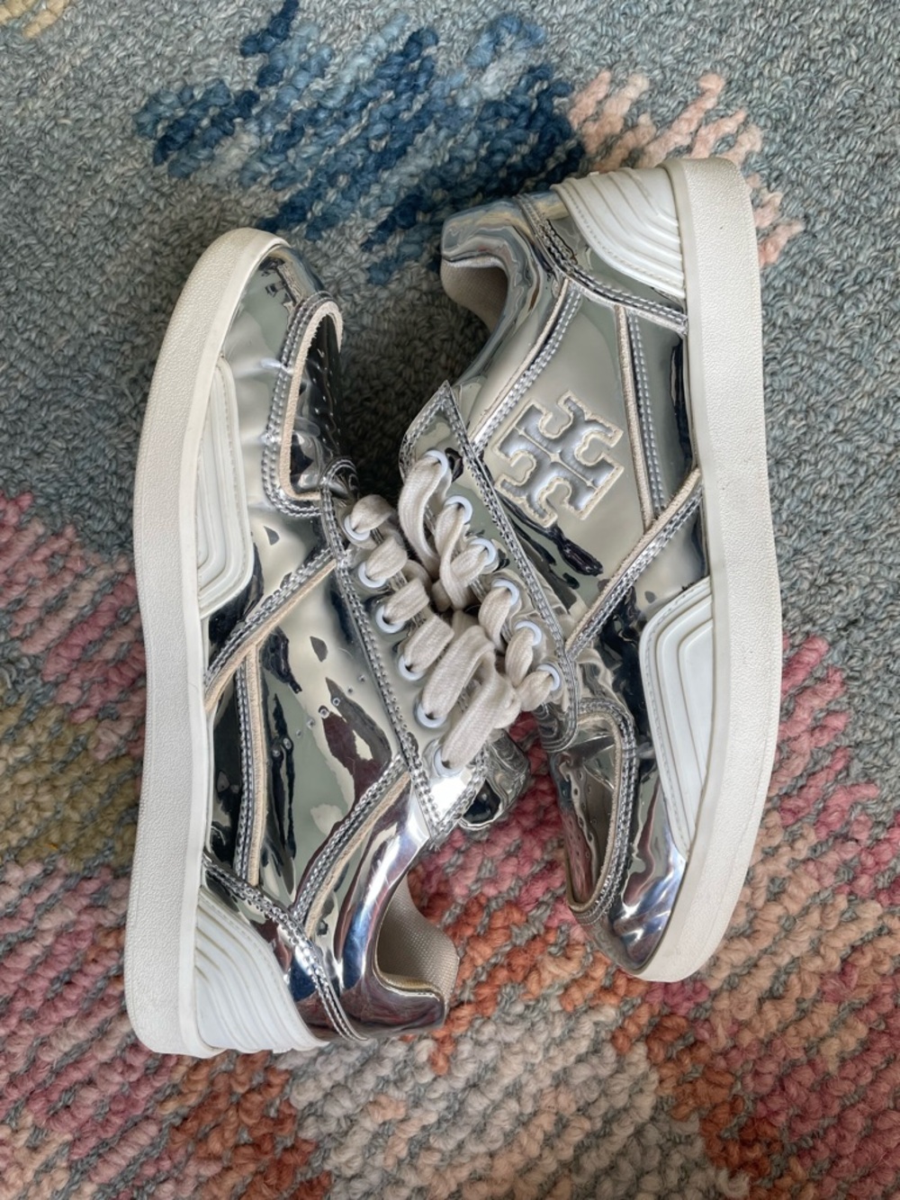 Tory Burch Clover Court Silver Sneakers Women 7.5